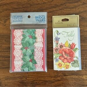 Set of 2 Bridge Tallies: a Christmas Set & a Flower Set NEW